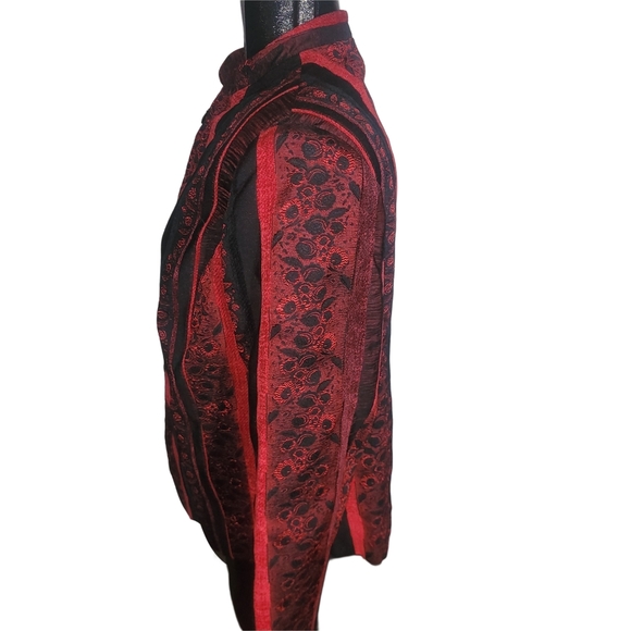 Tan Jay Red and Black Brocade Blazer 12P - Picture 4 of 6